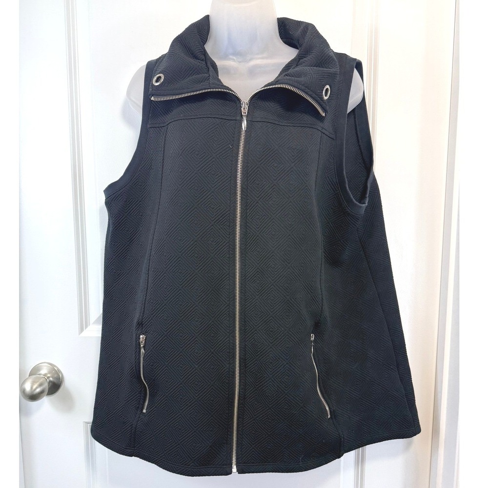 Charlie Paige Women's Textured Geometric Zip Vest L‎ XL Black Layering Workwear
